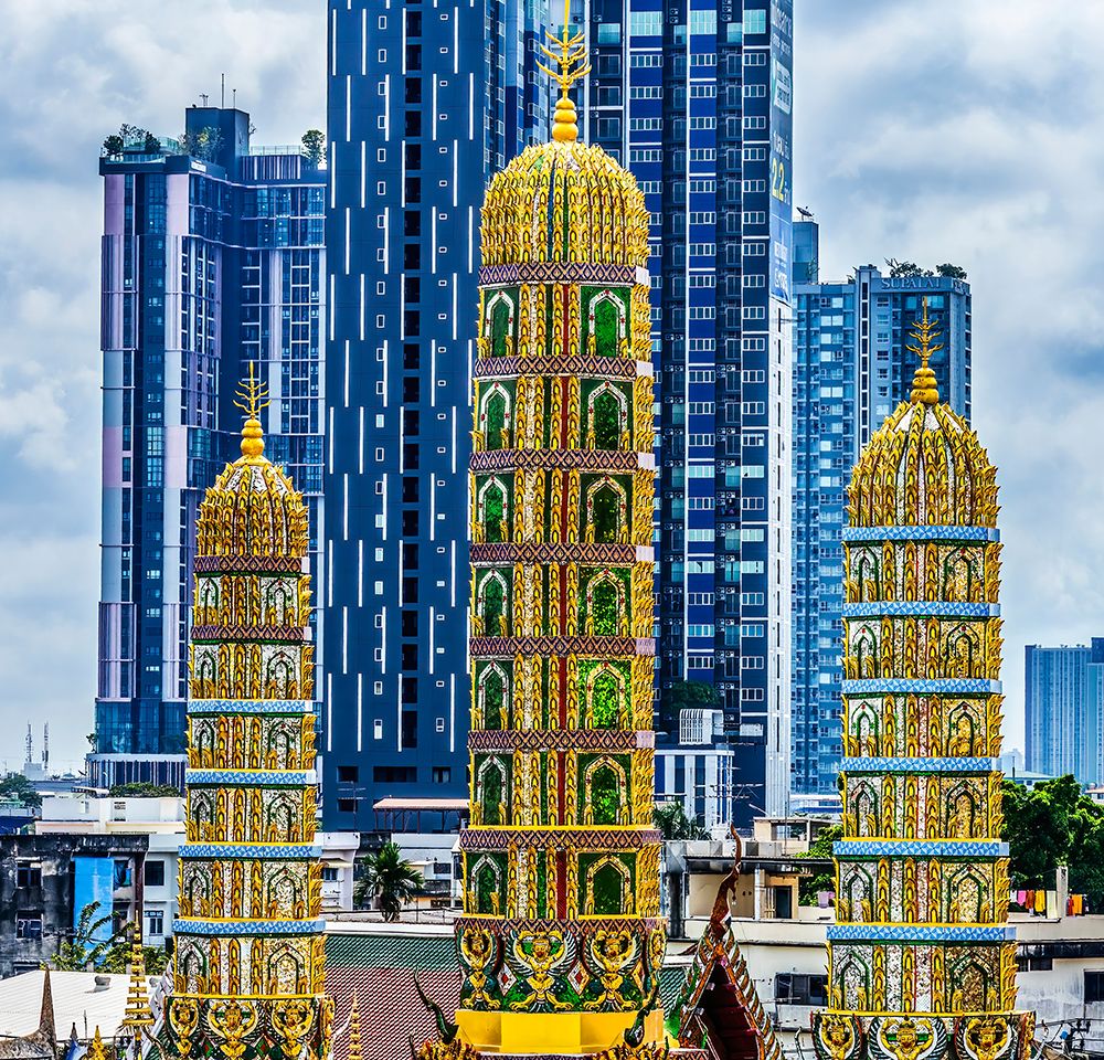 Golden Three Towers, Wat Khun Chan, Bangkok, Thailand. Temple established in early 1800s.